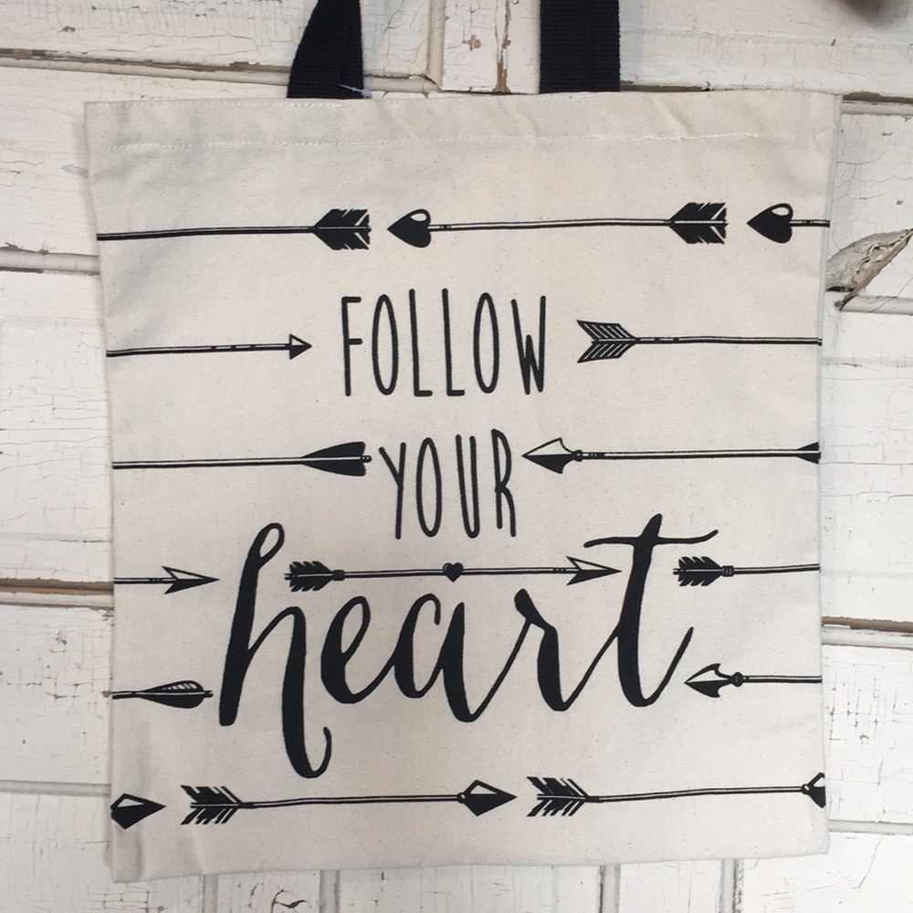 NWT Follow Your Heart Canvas Tote Bag w/ arrows